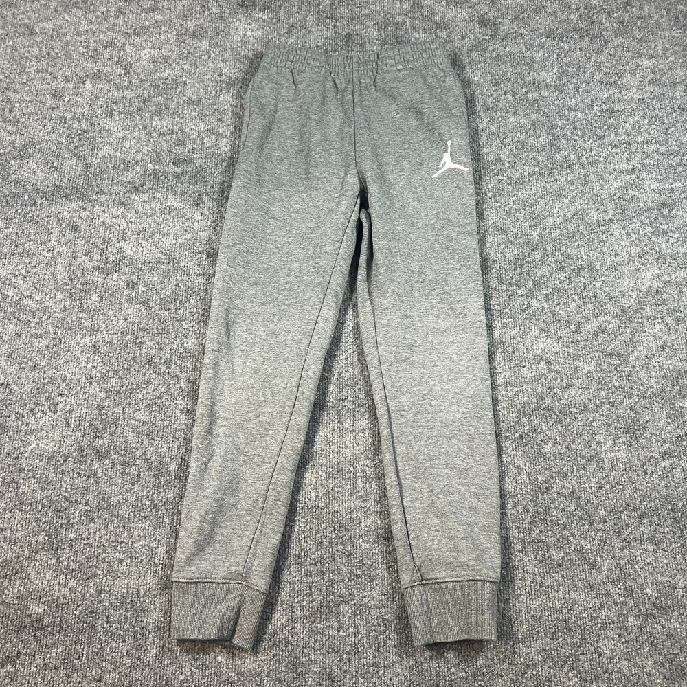 Air Jordan Jogger Pants Boys Medium Gray Jumpman Logo‎ Fleece Lined Tapered Leg